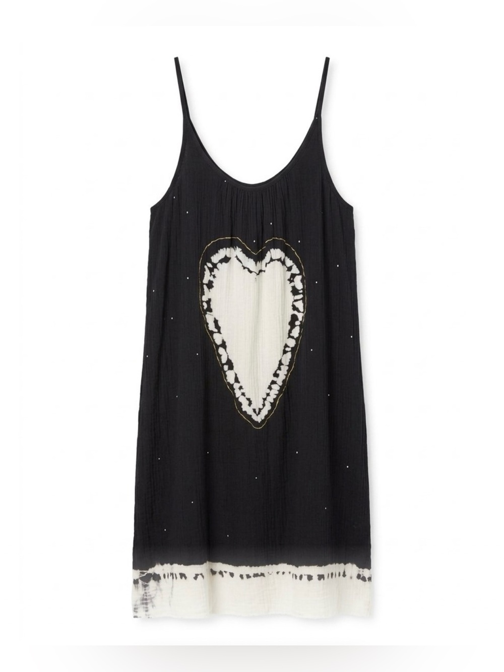 NWOT NATURAL LIFE Crinkle Gauze Boho Maxi Slip Dress White Heart Motif, L/XL